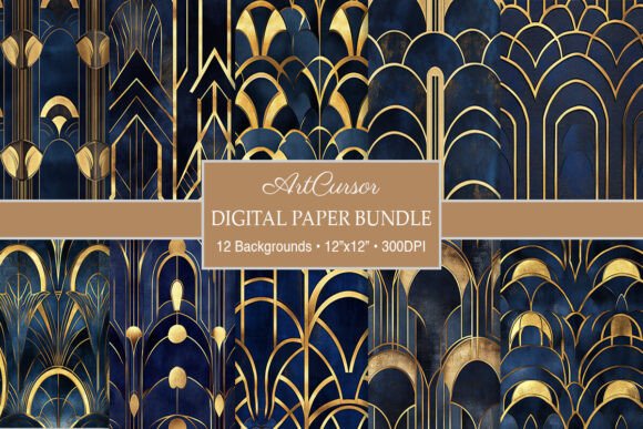 Blue & Gold Art Deco Digital Paper: A Designer's Toolkit
