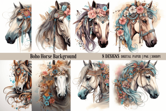 Boho Horse Backgrounds: Digital Paper for Creative Projects
