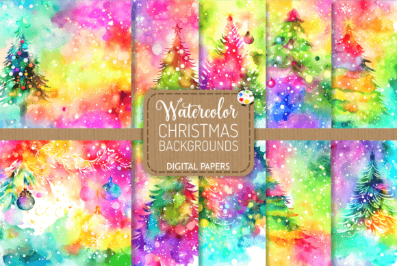 Bring Holiday Magic to Your Designs with Watercolor Christmas Tree Backgrounds