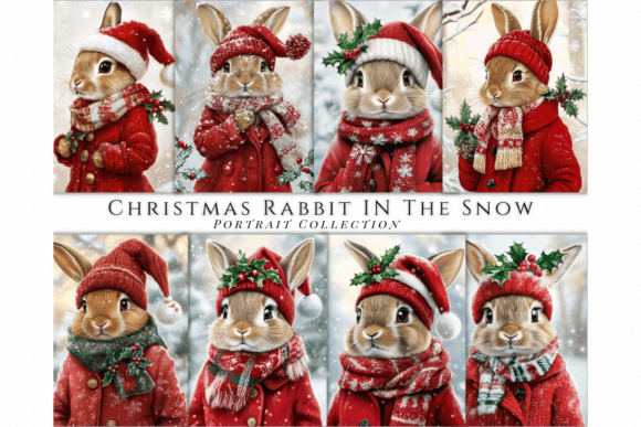 Christmas Rabbit Portrait Backgrounds for Festive Creations