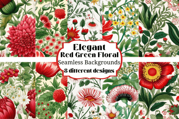 Elegant Red & Green Floral Backgrounds for Creative Projects