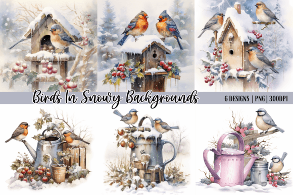 Enchanting Birds in Snowy Backgrounds: Digital Art for Creators