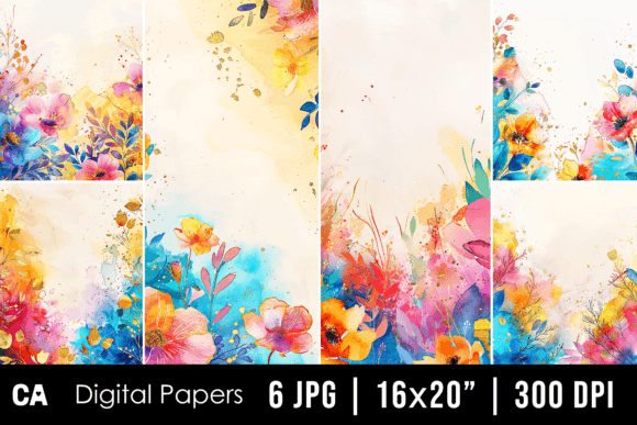 Watercolor Rainbow Floral Backgrounds for Creative Projects